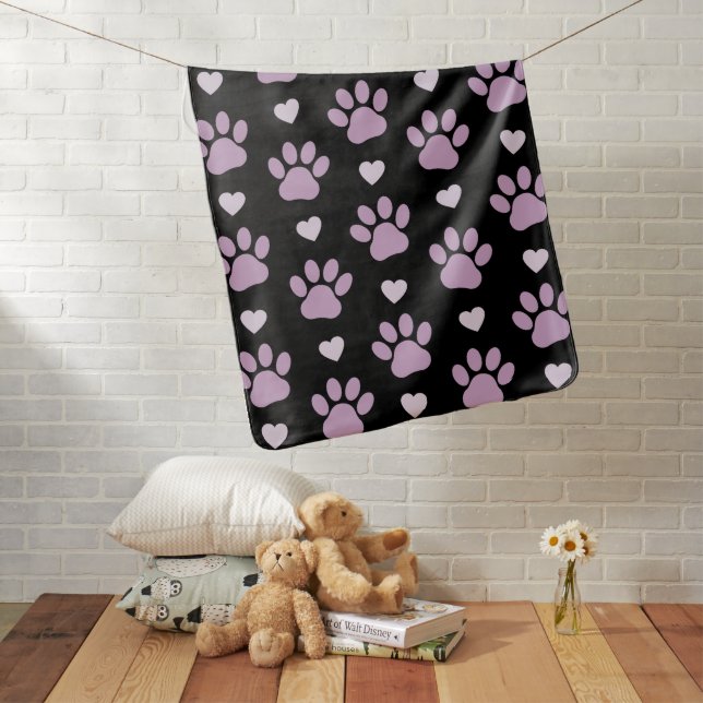 Pattern Of Paws, Dog Paws, Lilac Paws, Hearts Baby Blanket (In Situ)