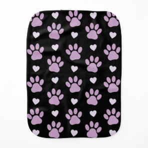 Pattern Of Paws, Dog Paws, Lilac Paws, Hearts Baby Burp Cloth