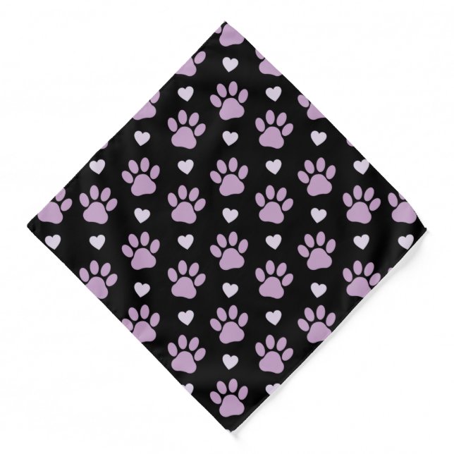 Pattern Of Paws, Dog Paws, Lilac Paws, Hearts Bandana (Front)