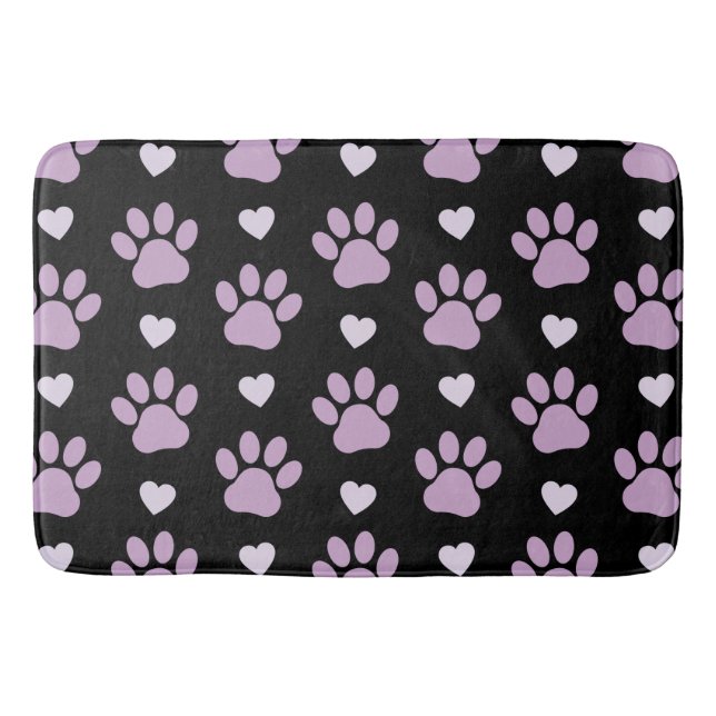 Pattern Of Paws, Dog Paws, Lilac Paws, Hearts Bath Mat (Front)