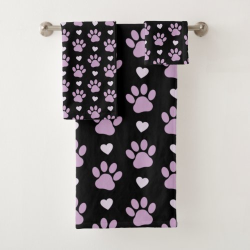 Pattern Of Paws Dog Paws Lilac Paws Hearts Bath Towel Set