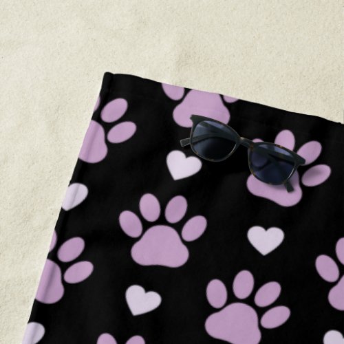 Pattern Of Paws Dog Paws Lilac Paws Hearts Beach Towel