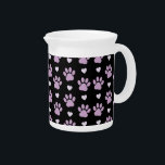 Pattern Of Paws, Dog Paws, Lilac Paws, Hearts Beverage Pitcher<br><div class="desc">Cute,  fun and adorable pattern with lilac paws and purple hearts. Modern and trendy gift,  perfect for the dog lover in your life.</div>
