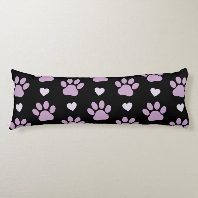 Pattern Of Paws, Dog Paws, Lilac Paws, Hearts Body Pillow (Front)