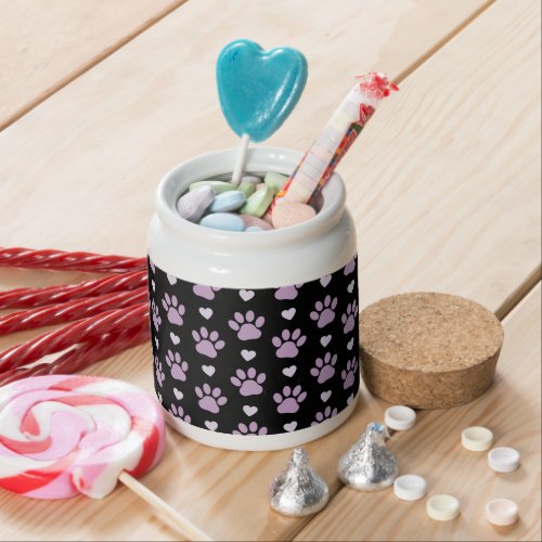 Pattern Of Paws Dog Paws Lilac Paws Hearts Candy Jar