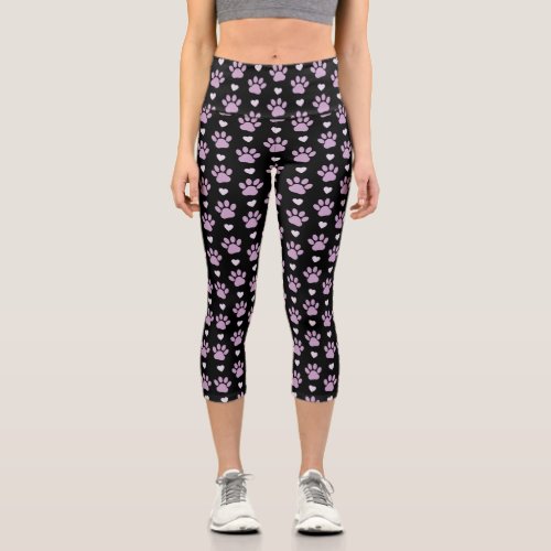 Pattern Of Paws Dog Paws Lilac Paws Hearts Capri Leggings