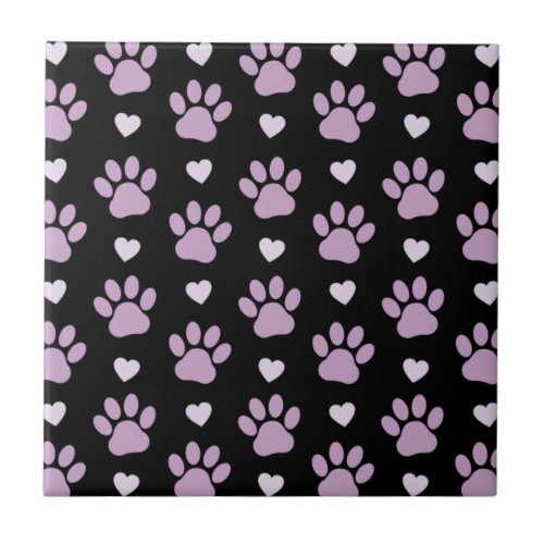 Pattern Of Paws Dog Paws Lilac Paws Hearts Ceramic Tile