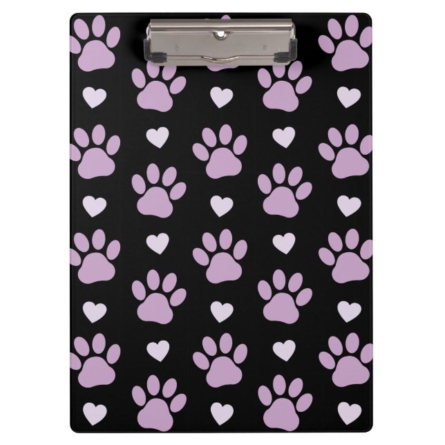 Pattern Of Paws, Dog Paws, Lilac Paws, Hearts Clipboard (Front)
