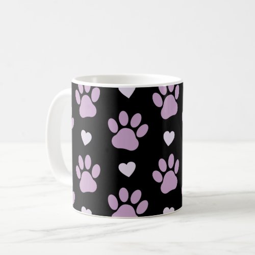 Pattern Of Paws Dog Paws Lilac Paws Hearts Coffee Mug