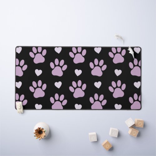 Pattern Of Paws Dog Paws Lilac Paws Hearts Desk Mat