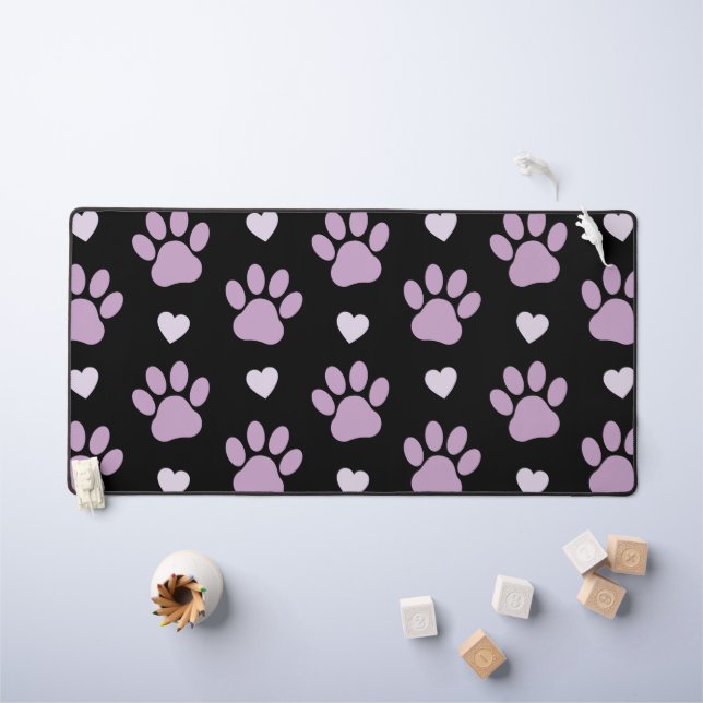 Pattern Of Paws, Dog Paws, Lilac Paws, Hearts Desk Mat (Kids Table)