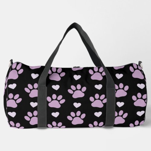 Pattern Of Paws Dog Paws Lilac Paws Hearts Duffle Bag