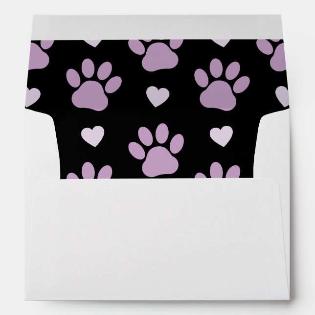 Pattern Of Paws, Dog Paws, Lilac Paws, Hearts Envelope (Back (Bottom))