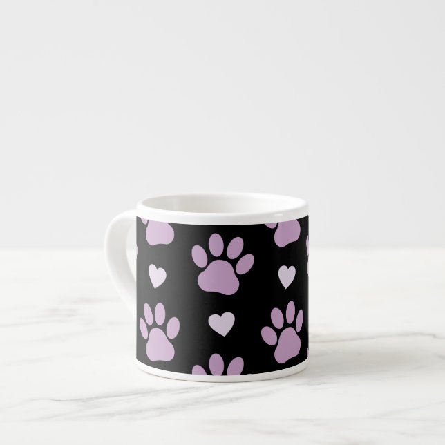 Pattern Of Paws, Dog Paws, Lilac Paws, Hearts Espresso Cup (Front Left)