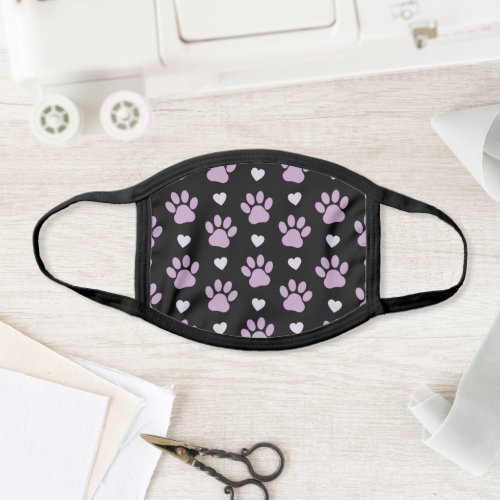 Pattern Of Paws Dog Paws Lilac Paws Hearts Face Mask