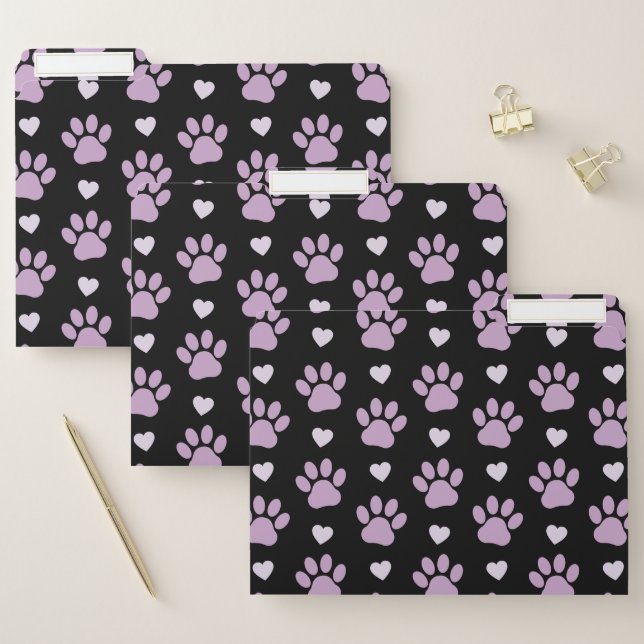 Pattern Of Paws, Dog Paws, Lilac Paws, Hearts File Folder (Set)