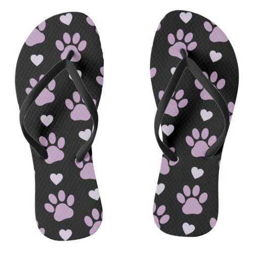 Pattern Of Paws Dog Paws Lilac Paws Hearts Flip Flops