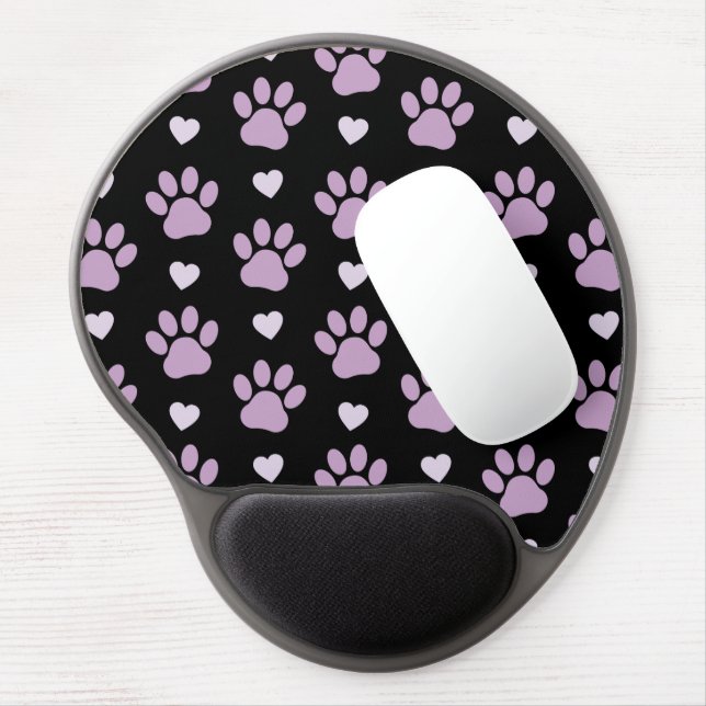 Pattern Of Paws, Dog Paws, Lilac Paws, Hearts Gel Mouse Pad (Left Side)