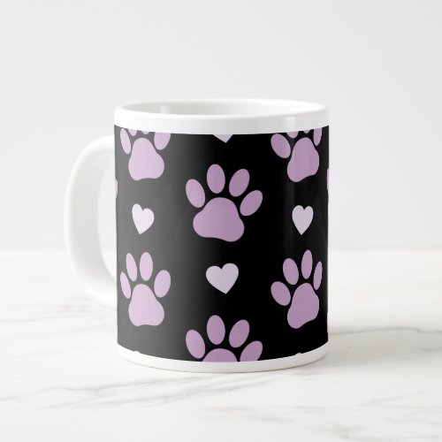 Pattern Of Paws Dog Paws Lilac Paws Hearts Giant Coffee Mug