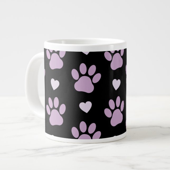 Pattern Of Paws, Dog Paws, Lilac Paws, Hearts Giant Coffee Mug (Front Left)