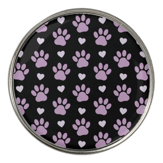Pattern Of Paws, Dog Paws, Lilac Paws, Hearts Golf Ball Marker (Front)