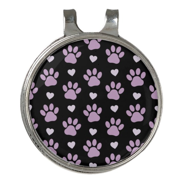 Pattern Of Paws, Dog Paws, Lilac Paws, Hearts Golf Hat Clip (Front)