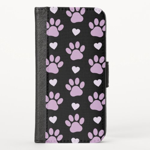 Pattern Of Paws Dog Paws Lilac Paws Hearts iPhone X Wallet Case