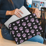 Pattern Of Paws, Dog Paws, Lilac Paws, Hearts Laptop Sleeve<br><div class="desc">Cute,  fun and adorable pattern with lilac paws and purple hearts. Modern and trendy gift,  perfect for the dog lover in your life.</div>