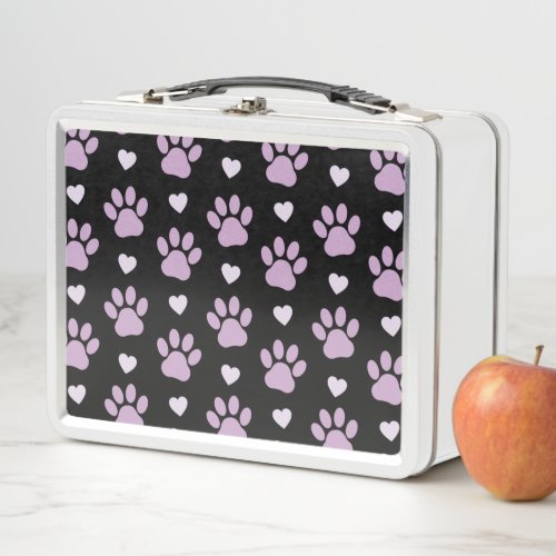 Pattern Of Paws Dog Paws Lilac Paws Hearts Metal Lunch Box