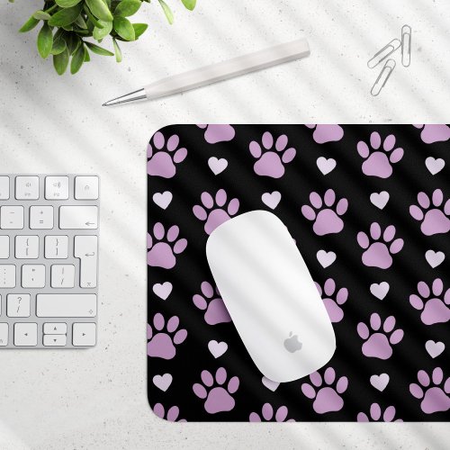 Pattern Of Paws Dog Paws Lilac Paws Hearts Mouse Pad