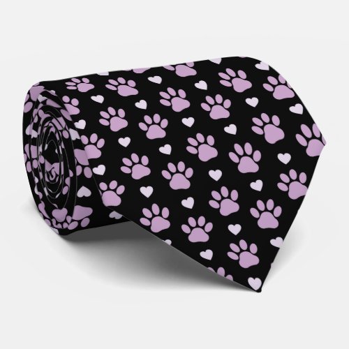 Pattern Of Paws Dog Paws Lilac Paws Hearts Neck Tie