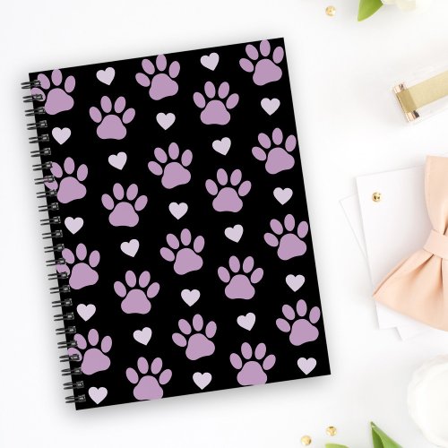 Pattern Of Paws Dog Paws Lilac Paws Hearts Notebook