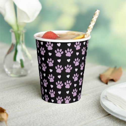 Pattern Of Paws Dog Paws Lilac Paws Hearts Paper Cups