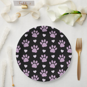 Pattern Of Paws, Dog Paws, Lilac Paws, Hearts Paper Plates