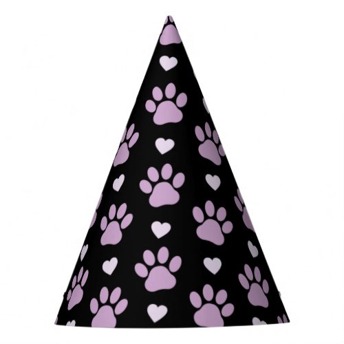 Pattern Of Paws Dog Paws Lilac Paws Hearts Party Hat