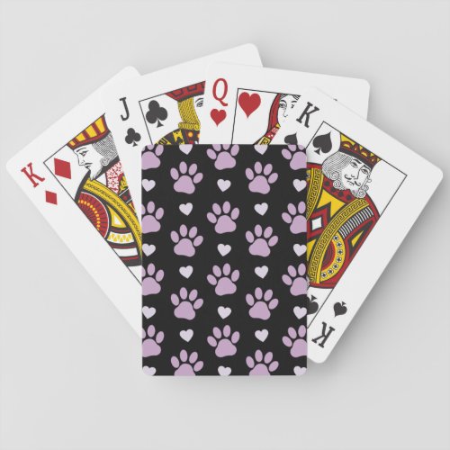 Pattern Of Paws Dog Paws Lilac Paws Hearts Playing Cards