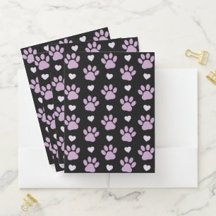Pattern Of Paws, Dog Paws, Lilac Paws, Hearts Pocket Folder