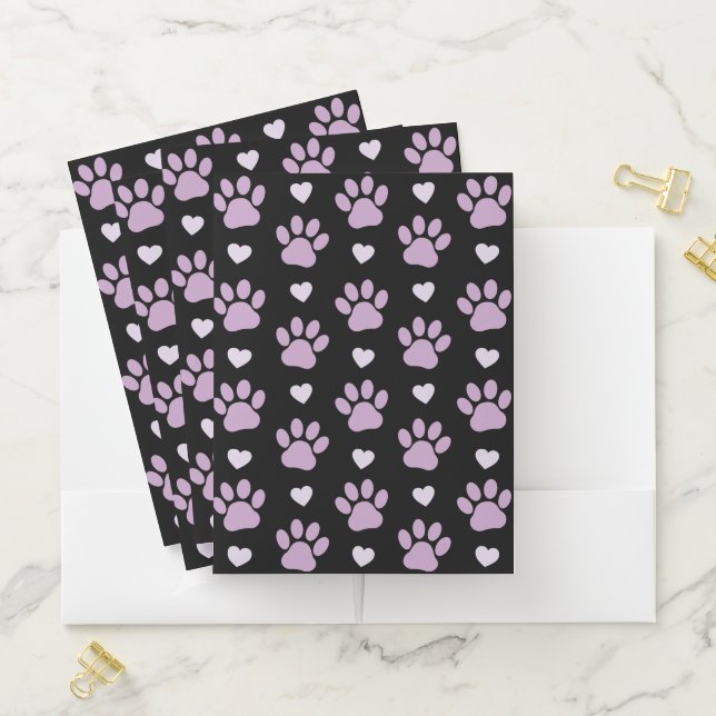 Pattern Of Paws, Dog Paws, Lilac Paws, Hearts Pocket Folder (In Situ)