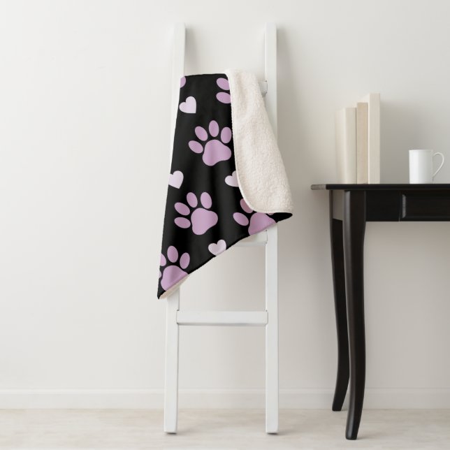 Pattern Of Paws, Dog Paws, Lilac Paws, Hearts Sherpa Blanket (In Situ)