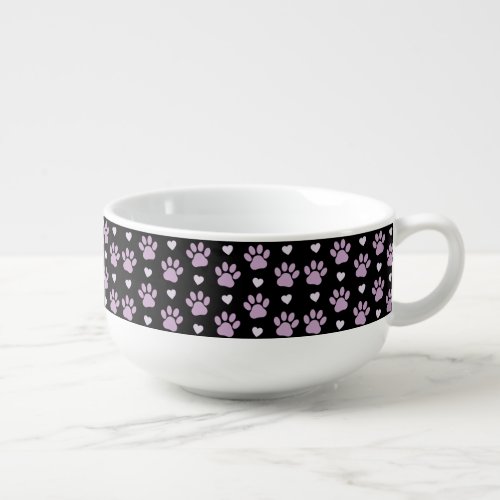 Pattern Of Paws Dog Paws Lilac Paws Hearts Soup Mug