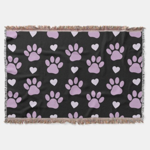 Pattern Of Paws Dog Paws Lilac Paws Hearts Throw Blanket