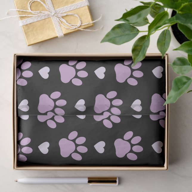 Pattern Of Paws, Dog Paws, Lilac Paws, Hearts Tissue Paper (Gift)