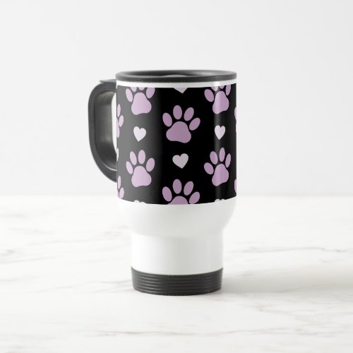 Pattern Of Paws Dog Paws Lilac Paws Hearts Travel Mug