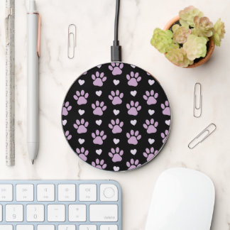Pattern Of Paws, Dog Paws, Lilac Paws, Hearts Wireless Charger