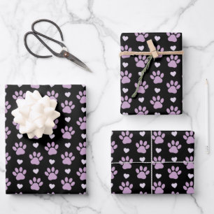Pattern Of Paws, Dog Paws, Lilac Paws, Hearts Wrapping Paper Sheets