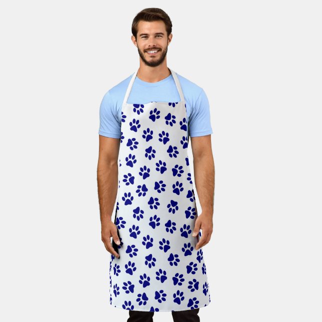 Pattern Of Paws, Dog Paws, Navy Blue Paws Apron (Worn)