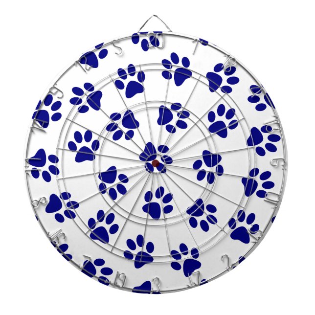 Pattern Of Paws, Dog Paws, Navy Blue Paws Dart Board (Front)