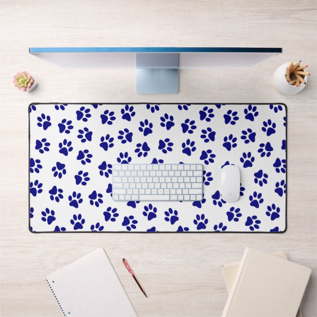 Pattern Of Paws, Dog Paws, Navy Blue Paws Desk Mat (Office 1)