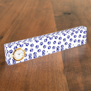 Pattern Of Paws, Dog Paws, Navy Blue Paws Desk Name Plate