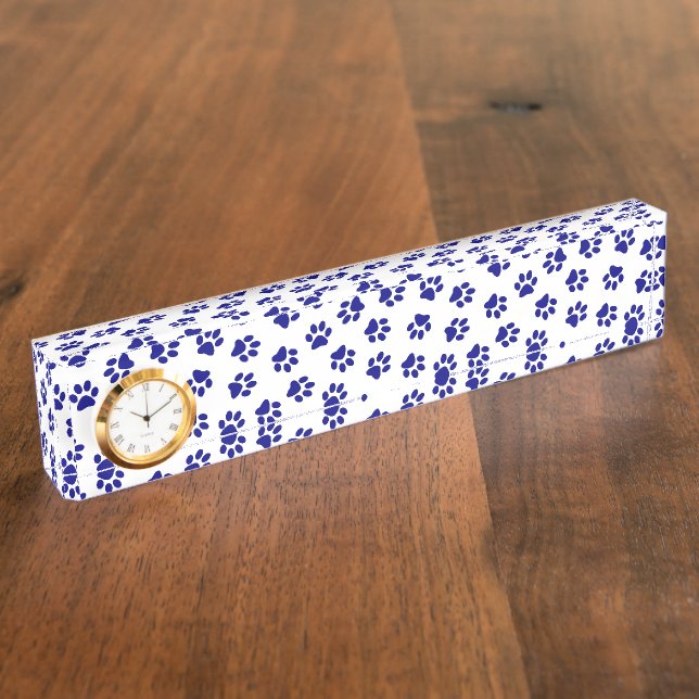 Pattern Of Paws, Dog Paws, Navy Blue Paws Desk Name Plate (Side)